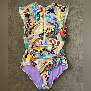 Anne Cole Flutter Sleeve Zip-up Rash Guard Swimsuit